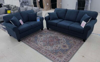 Put some new style, comfort and color into your home with this new navy blue sofa and loveseat set